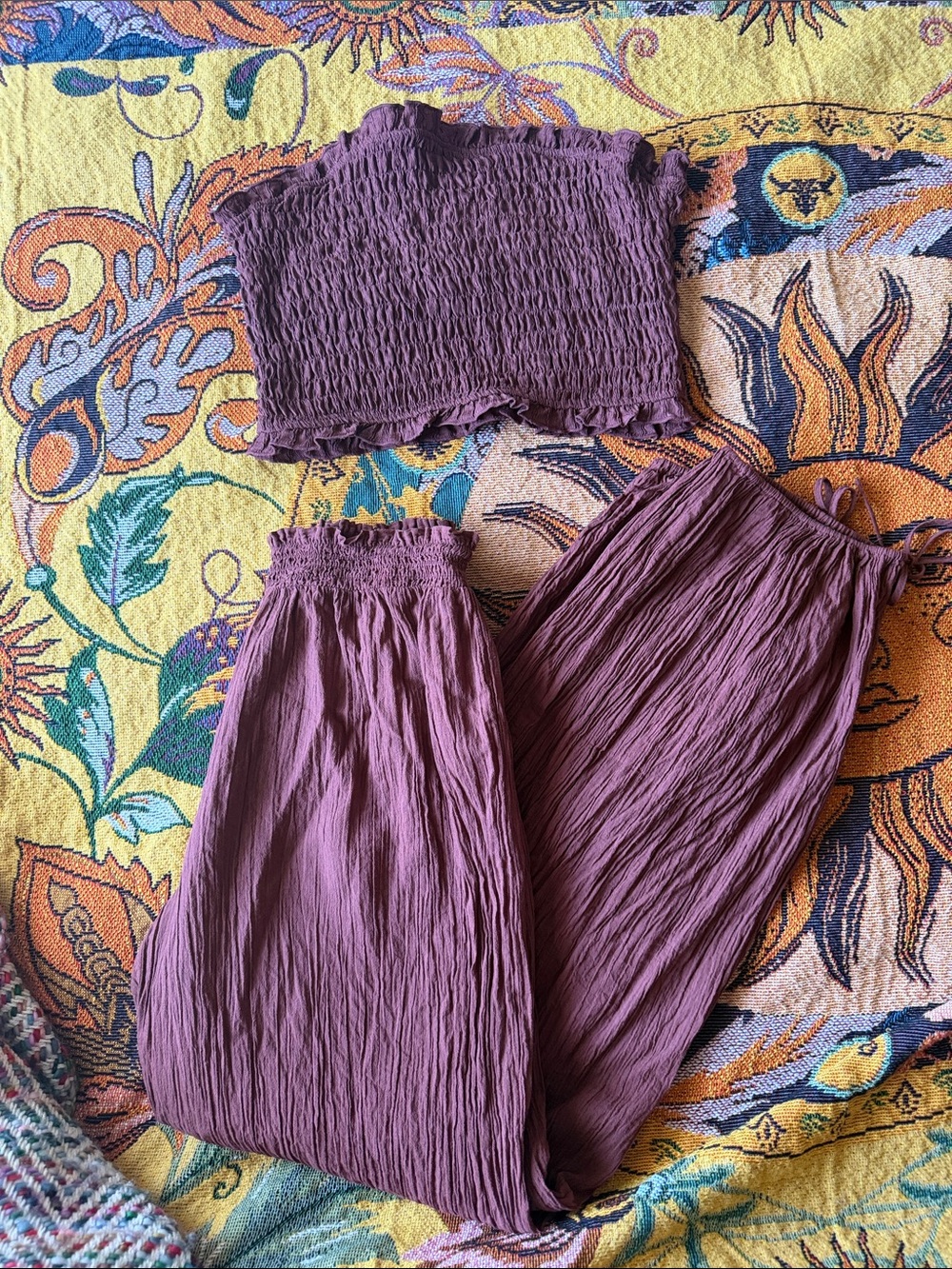 Smocked Tube Top & Wide-Leg Set — Dusty Mauve